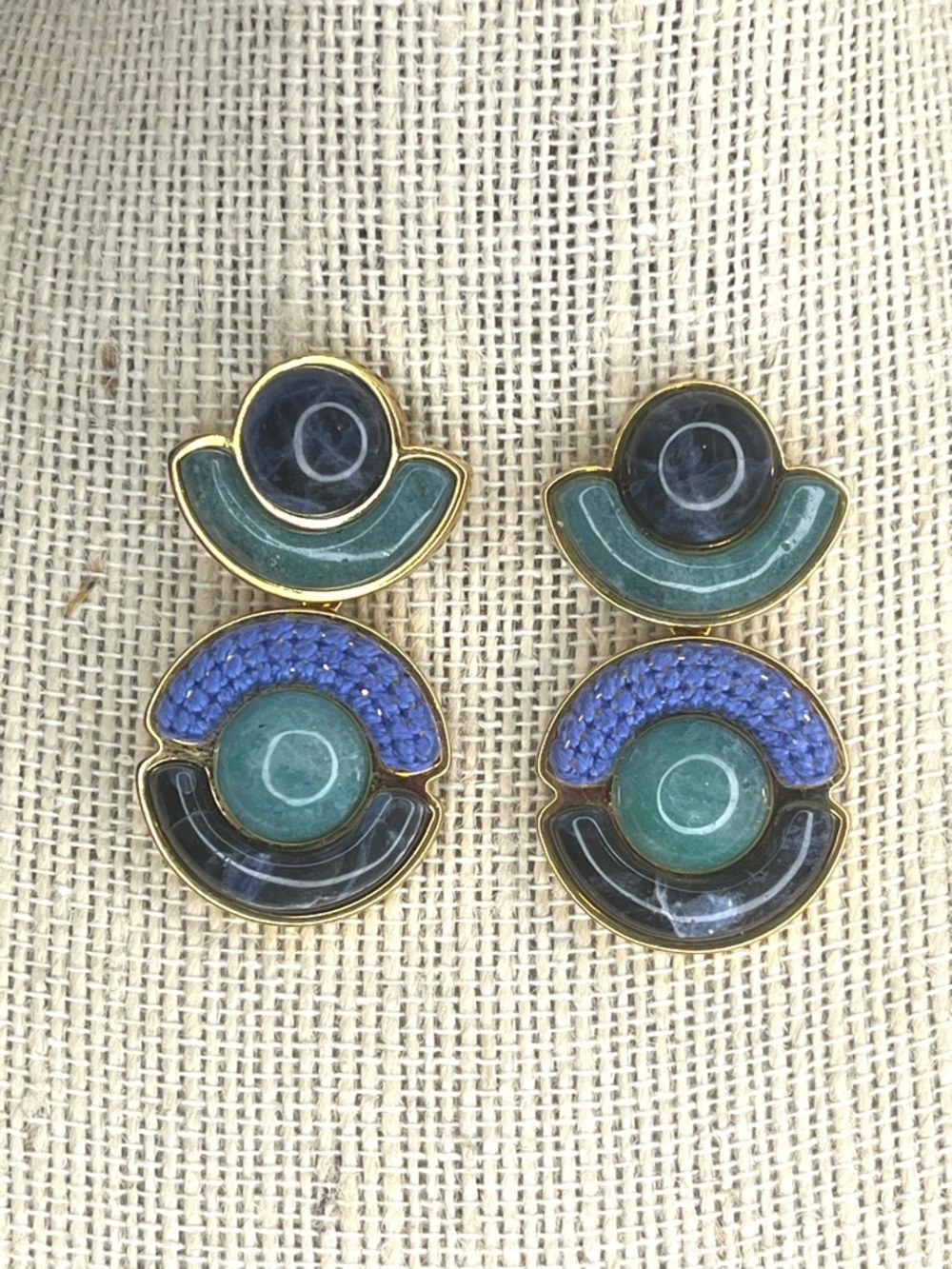 Maria Frering Gold-Plated Brass Dangle Post Earrings w/ Stone & Cotton